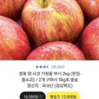 경북 햇 사과 가정용 부사 2kg 중소과