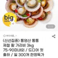통영산 제철 활 가리비 3KG 75-90미 내외