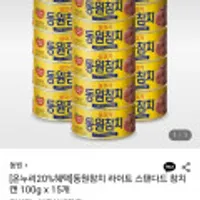 동원참치 라이트 스탠다드 참치캔 100g x 15개
