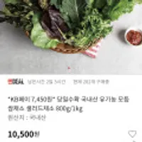 끌올 당일수확 유기농 모듬 쌈채소 1kg kb페이