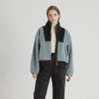 여성용 플라스틱아일랜드 후리스배색 부클 숏점퍼