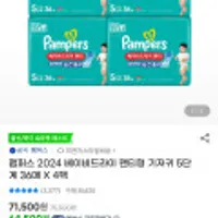 팸퍼스 2024 베이비드라이 팬티형 기저귀 5단계 36매 X 4팩