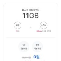 알뜰폰 요금제 LG망 음성기본 11G+2G 무료 (3개월 무료)