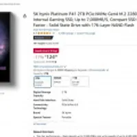 SK hynix Platinum P41 2TB PCIe NVMe Gen4 M.2 2280 Internal Gaming SSD ( free)