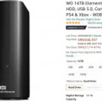 WD 14TB Elements Desktop Hard Drive HDD, USB 3.0