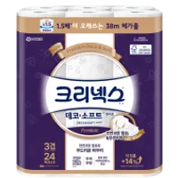 크리넥스 데코 앤 소프트 화이트 천연펄프 3겹 고급롤화장지 38m 24개입