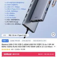 베이스어스 13in1 USB허브 4K 120Hz 디스플레이 지원 외 트리플모니터 1종