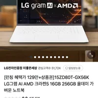 LG그램 15ZD80T-GX56K AI AMD 크라켄5 16GB 256GB