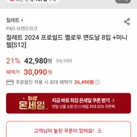 질레트 2024 프로쉴드 옐로우 면도날 8입 + 미니젤