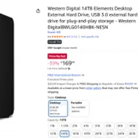 WD 14TB Elements Desktop 외장하드 (아마존 프라임)