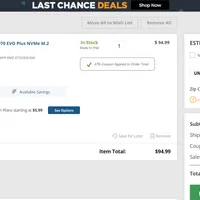 삼성 970 EVO Plus NVMe M.2 SSD (500GB) 미국내 무료