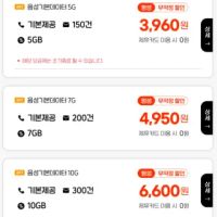 프리티(skt망) 5기가/무제한/150건(평생 )