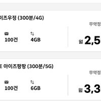 skt망 300분, 100건, 4GB (무약정 평생 월 )