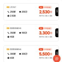 프리티(skt망) 4기가/350분/100건(평생 )