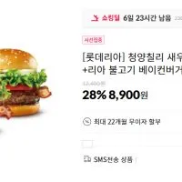 롯데리아 청양칠리 새우 베이컨버거+리아 불고기 베이컨버거 외 30%대 할인